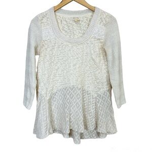 Anthropologie Meadow Rue Cream Lace Knit Tunic Top Women’s Sz Small NWOT‎